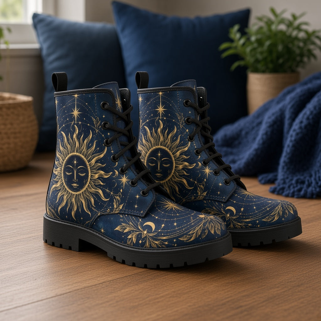 Sun and Moon Vegan Leather Lace-Up Boots