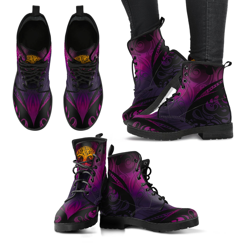 Tree Of Life Purple Leather Boots - TrendifyCo