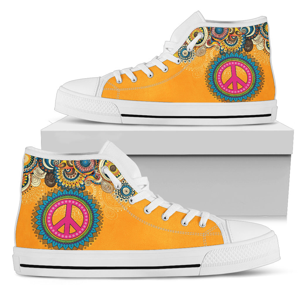Peace Handcrafted White Sole High Top Shoes - TrendifyCo