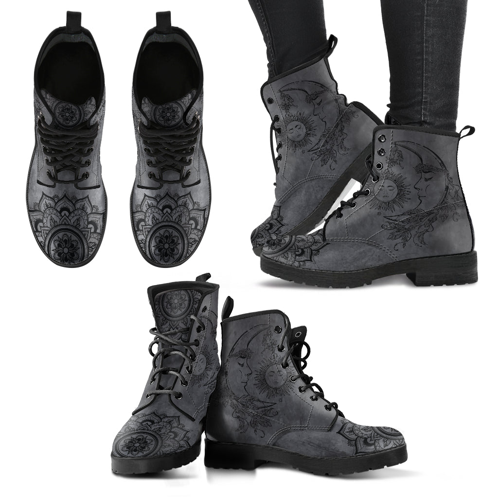 Dark Grey Sun and Moon Handcrafted Boots - TrendifyCo