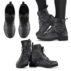 Grey Sun and Moon Handcrafted Boots - TrendifyCo