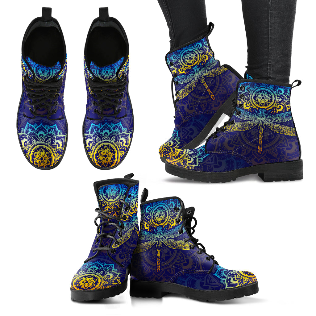 Mandala Dragonfly Colorful Handcrafted Boots