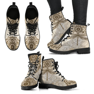 Mandala Dragonfly Beige Handcrafted Boots - TrendifyCo