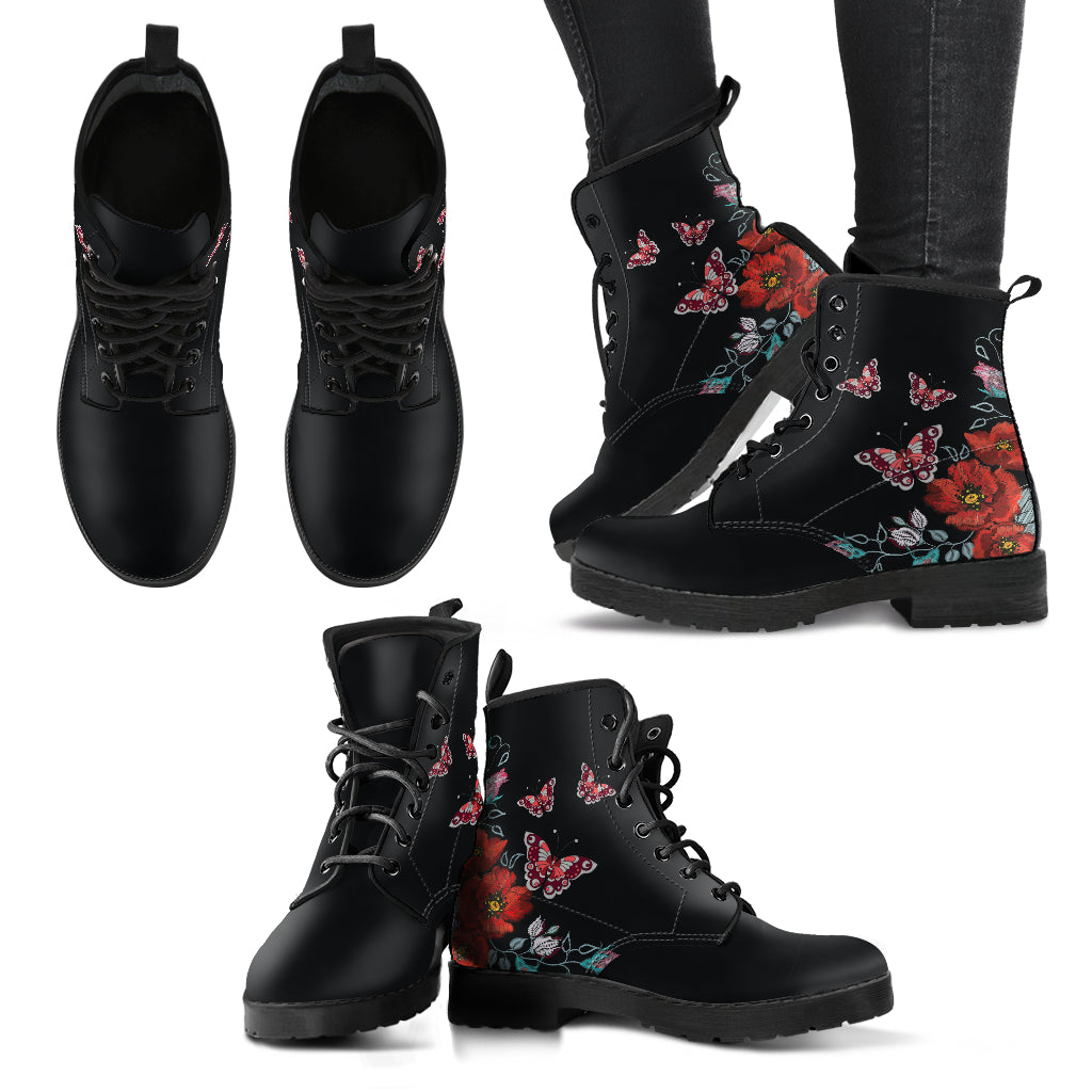 Butterfly and Flowers Handcrafted Boots - TrendifyCo