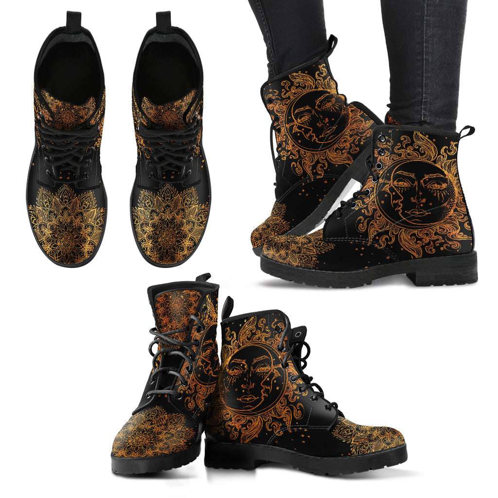 Rusty Gold Sun and Moon Handcrafted Boots - TrendifyCo