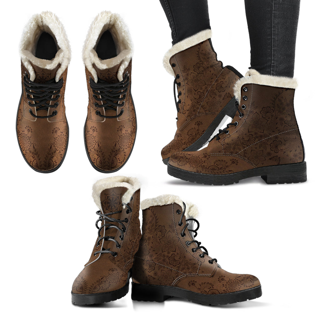 Henna Mehndi Faux fur Boots - TrendifyCo