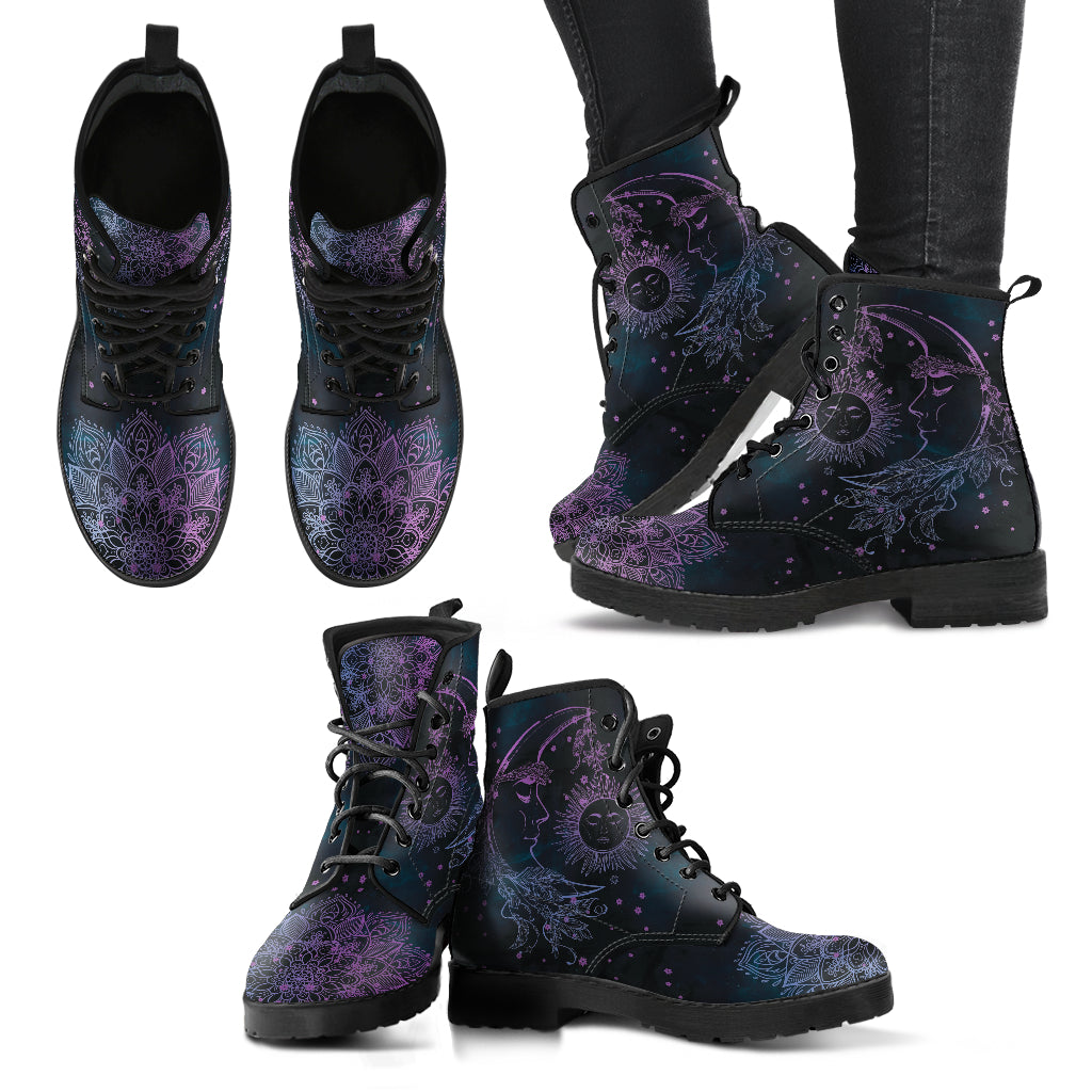 Purple Sun Moon Handcrafted Boots - TrendifyCo
