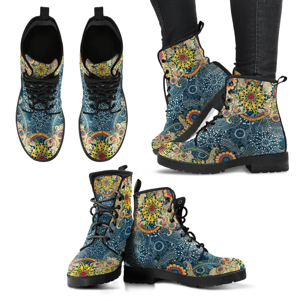 HandCrafted Colorful Fractal Mandala Boots - TrendifyCo