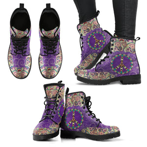 Peace Mandala Purple Handcrafted Boots - TrendifyCo