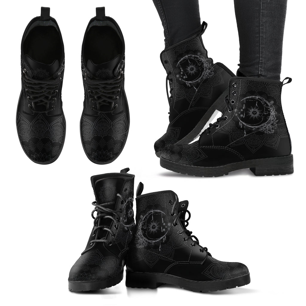 Sun and Moon Mandala Black Boots - TrendifyCo