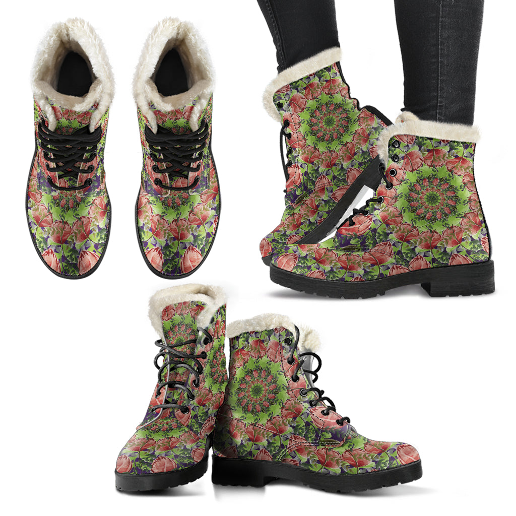 Watercolor Flowers - Fur Vegan Boots