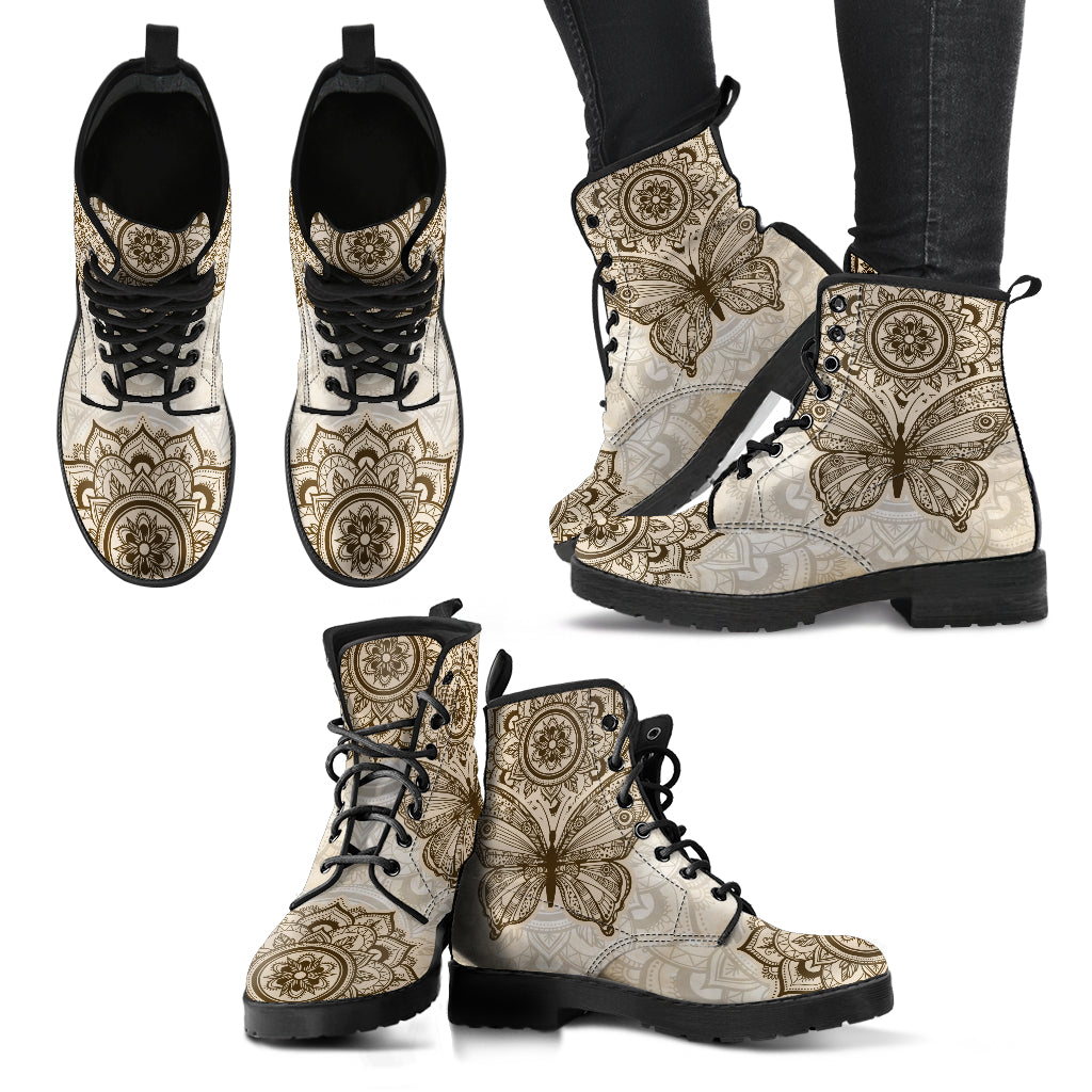 Beige Butterfly Handcrafted Boots - TrendifyCo