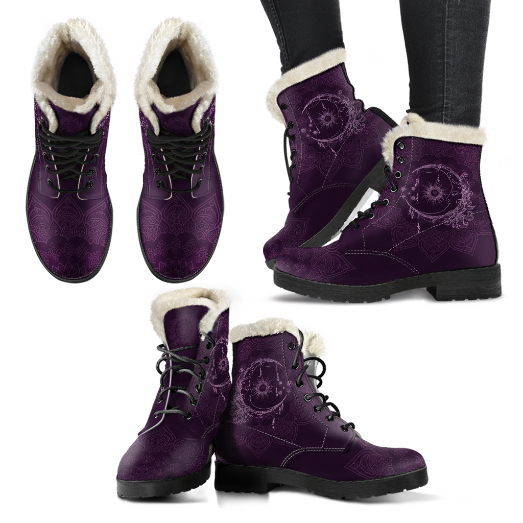 Sun And Moon Mandala Fur Boots - TrendifyCo