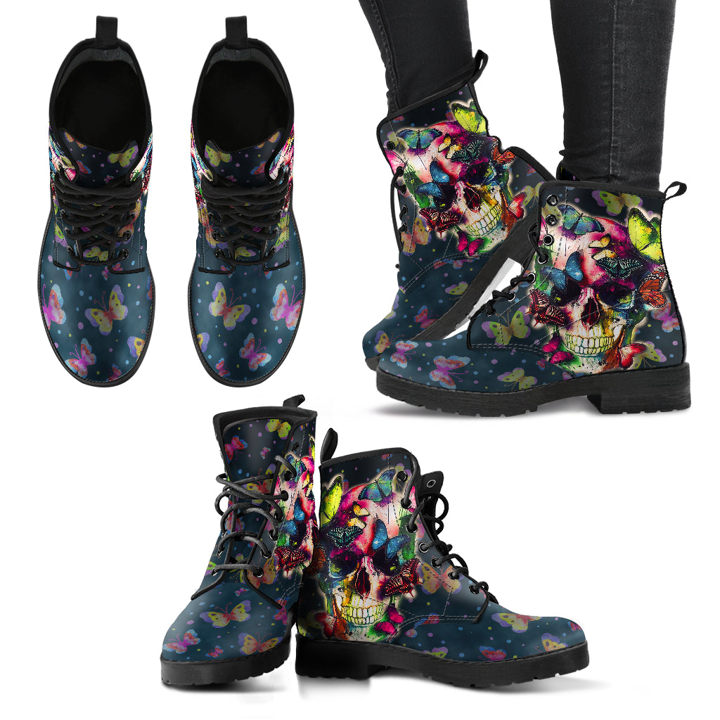 Skull & Butterfly Women's Leather Boots - TrendifyCo