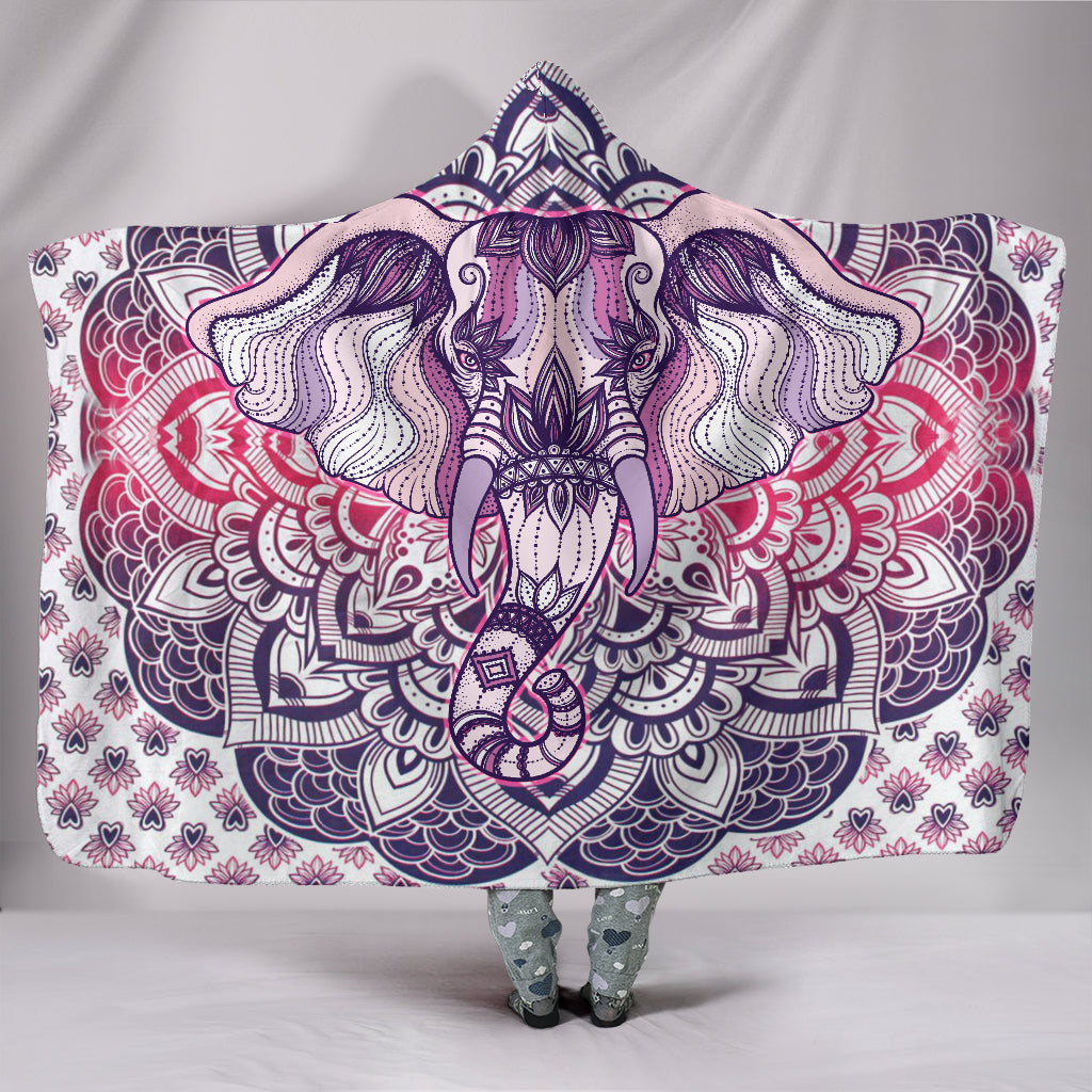 Elephant Purple Mandala Hooded Blanket