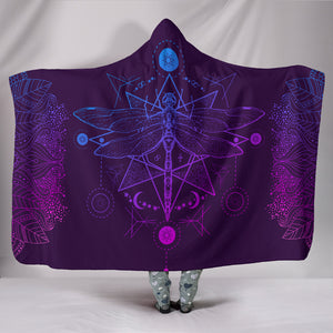 Purple Dragonfly Fractal Hooded Blanket