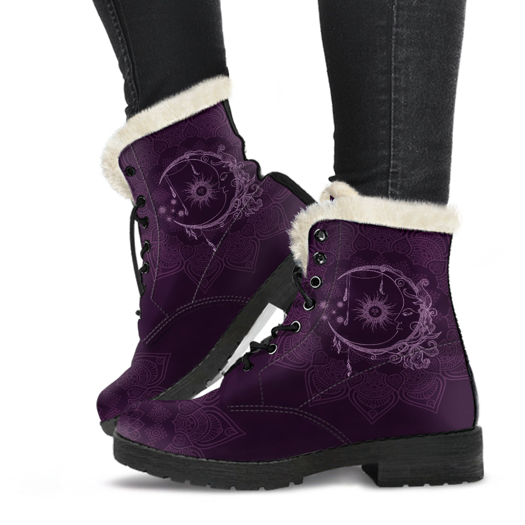 Sun And Moon Mandala Fur Boots - TrendifyCo