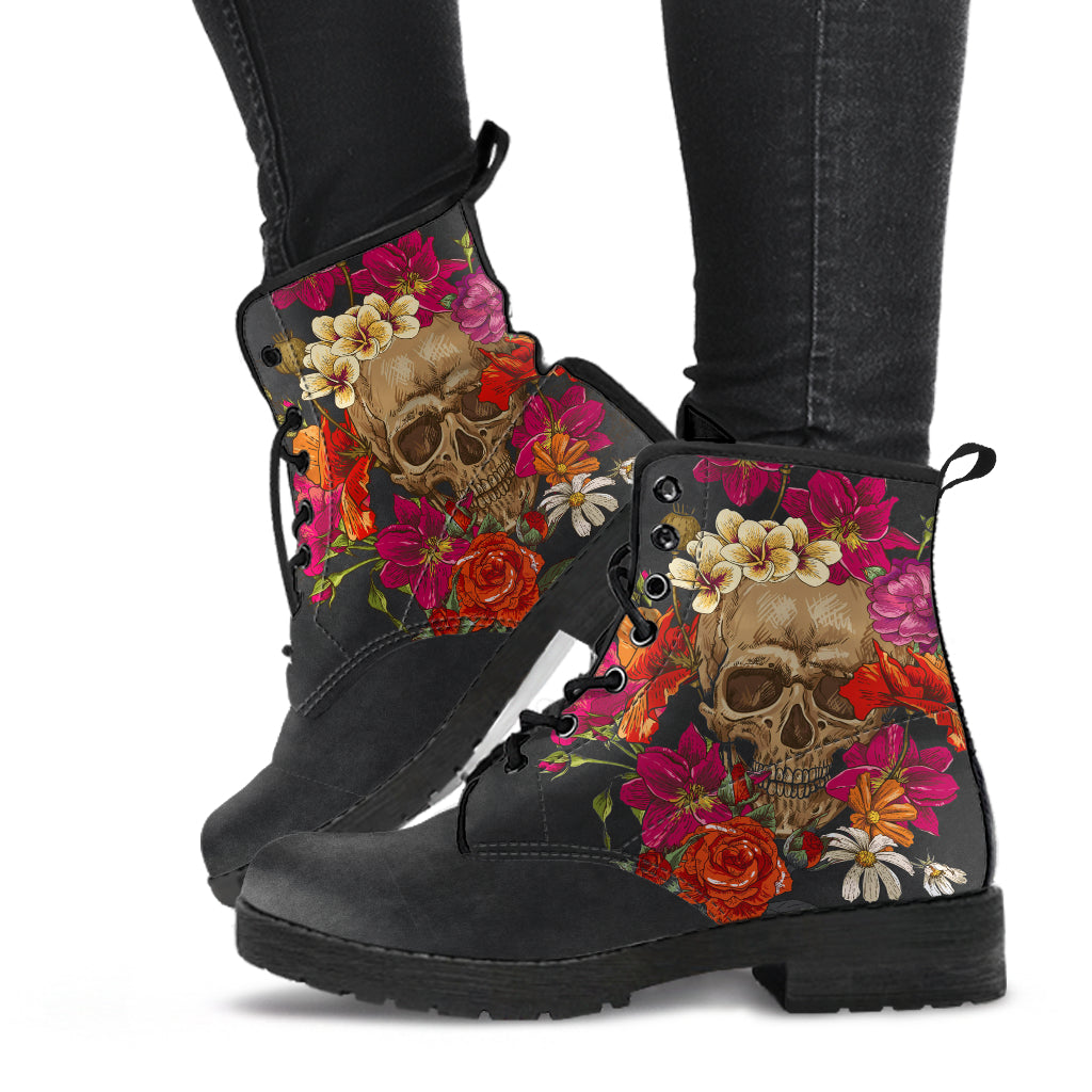 Skull and Flowers - Vegan Boots
