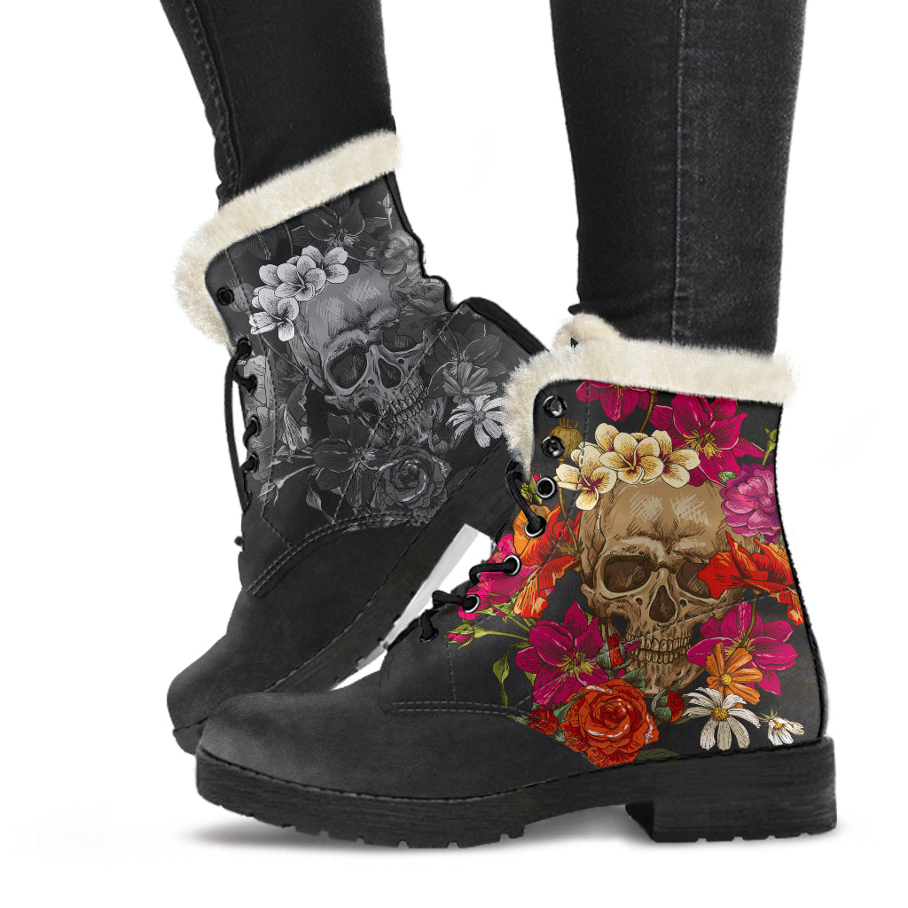 Skull and Roses Fur Boots
