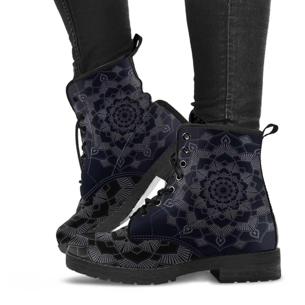 Grey Mandala Vegan Leather Boots