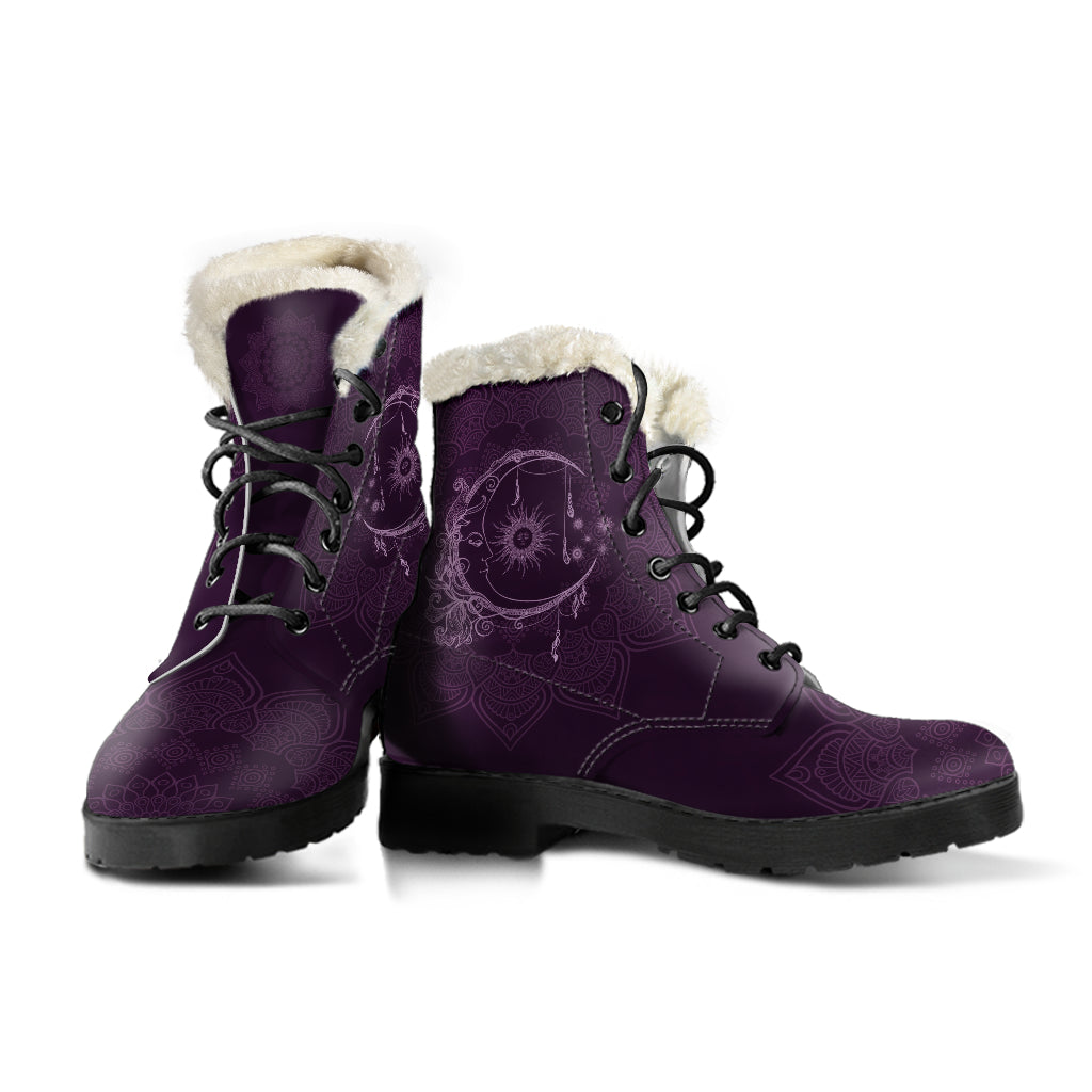 Sun And Moon Mandala Fur Boots - TrendifyCo