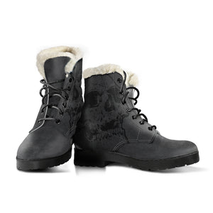 Skull Faux Fur Leather Boots