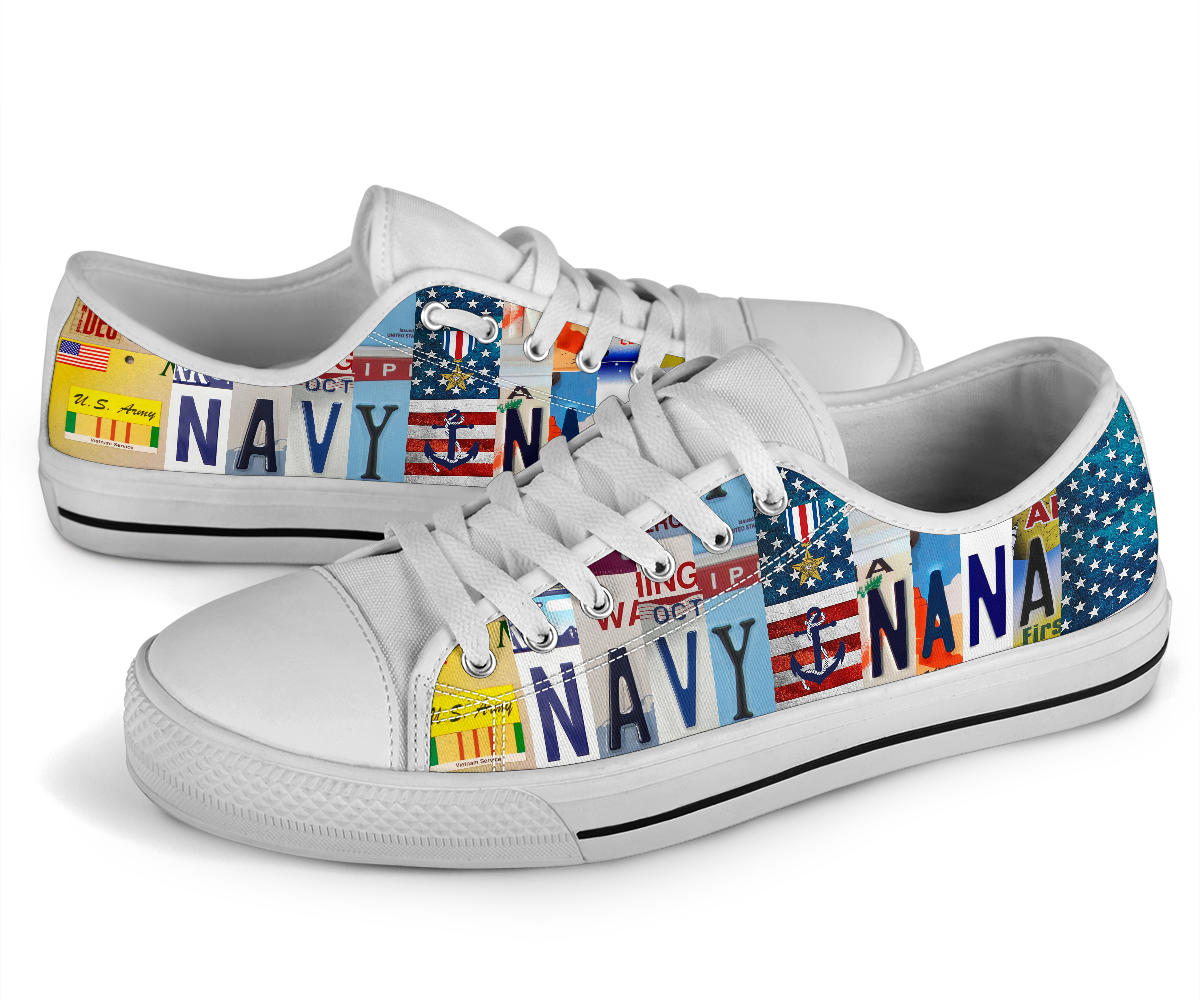 Navy Nana - License Plate Low Top