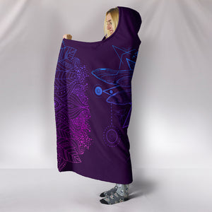 Purple Dragonfly Fractal Hooded Blanket