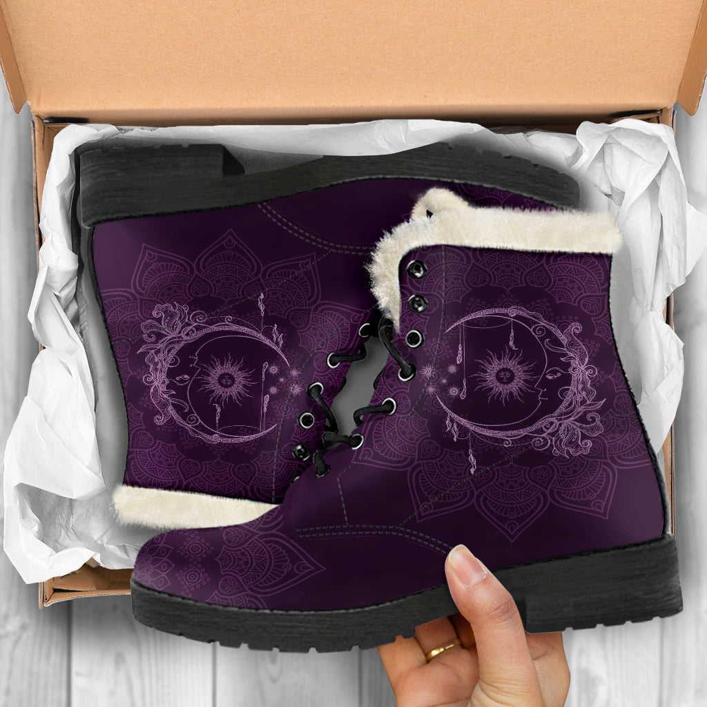 Sun And Moon Mandala Fur Boots - TrendifyCo