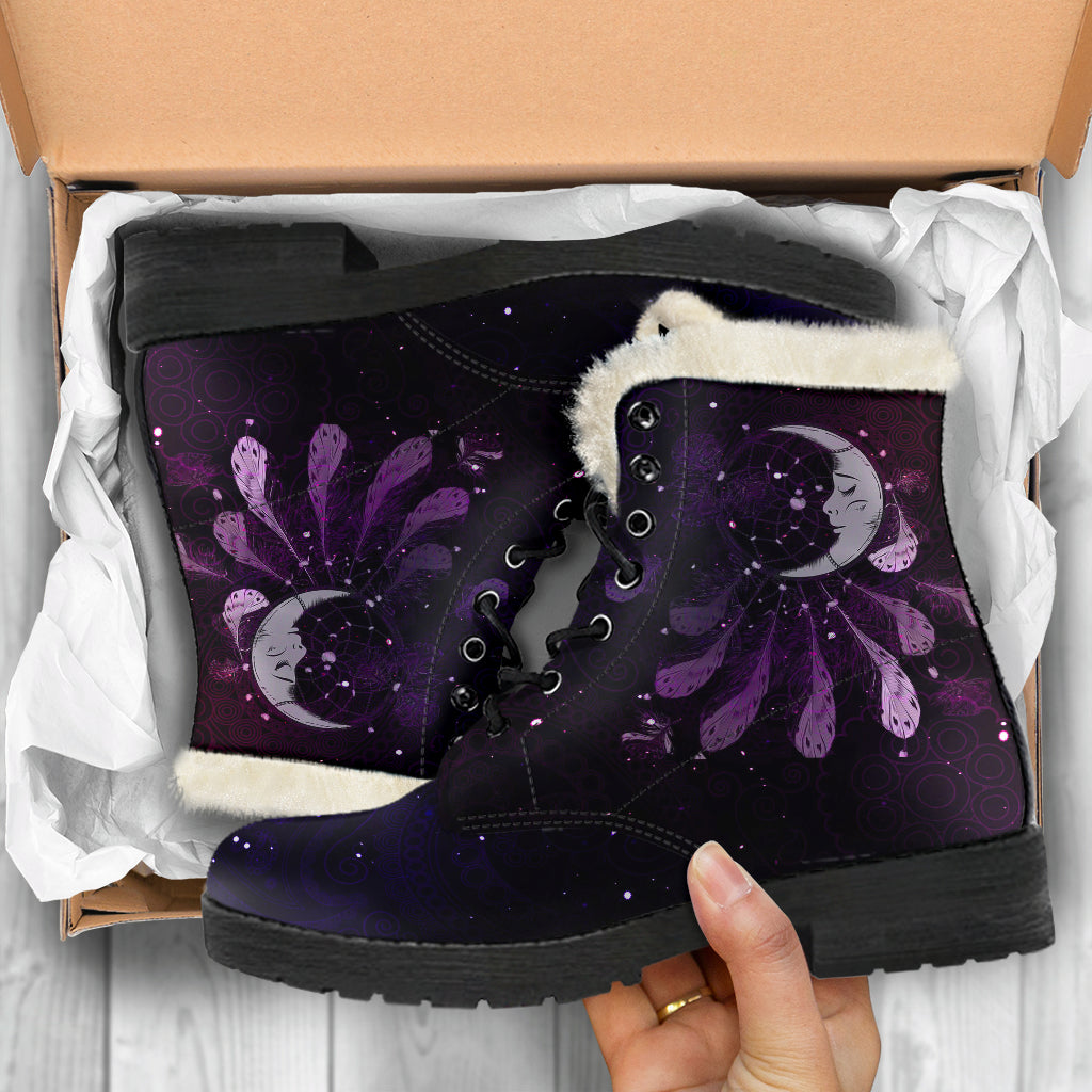 Dream Catcher Moon Faux Fur Boots - TrendifyCo