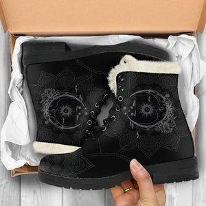 Sun And Moon Mandala Black Boots - TrendifyCo