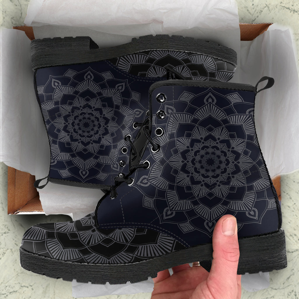 Grey Mandala Vegan Leather Boots