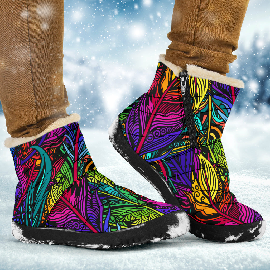 Colorful Feathers Cozy Winter Boots