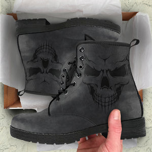 Skull Face Vegan Leather Boots
