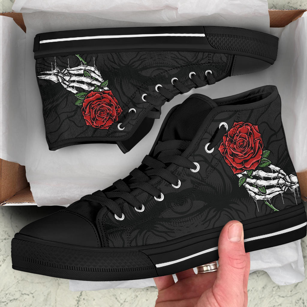 Skull Hand and Rose High Top Shoe